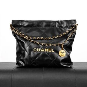 Chanel Black Quilted Bag with Gold Accents